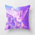 Pink Anime City Print Polyester Pillowcase 45x45cm for Bedroom Living Room by Axyaa.