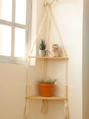 Axyaa Boho Hand-Woven Corner Storage Rack: Stylish Floating Shelf & Display Stand