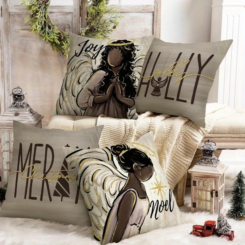 Axyaa African American Angel Christmas Decoration Pillowcase