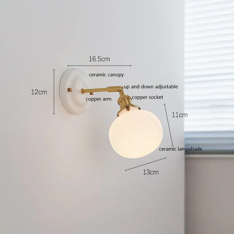 Axyaa White Glass LED Wall Lights with Copper Arm Socket, Up Down Lighting