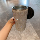 Axyaa 12oz Rhinestone Stainless Steel Thermal Tumbler Mug with Handle