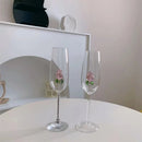 Axyaa 3D Pink Glass Rose Wine Glasses Set - Lovely Household Gift
