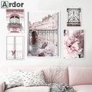 Axyaa Pink Peony Eiffel Tower Wall Art Poster | Sexy Women Decor Canvas Painting