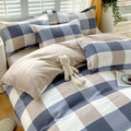 Axyaa Blue & White Grid 4-Piece Bed Sheet Set, Thickened Material