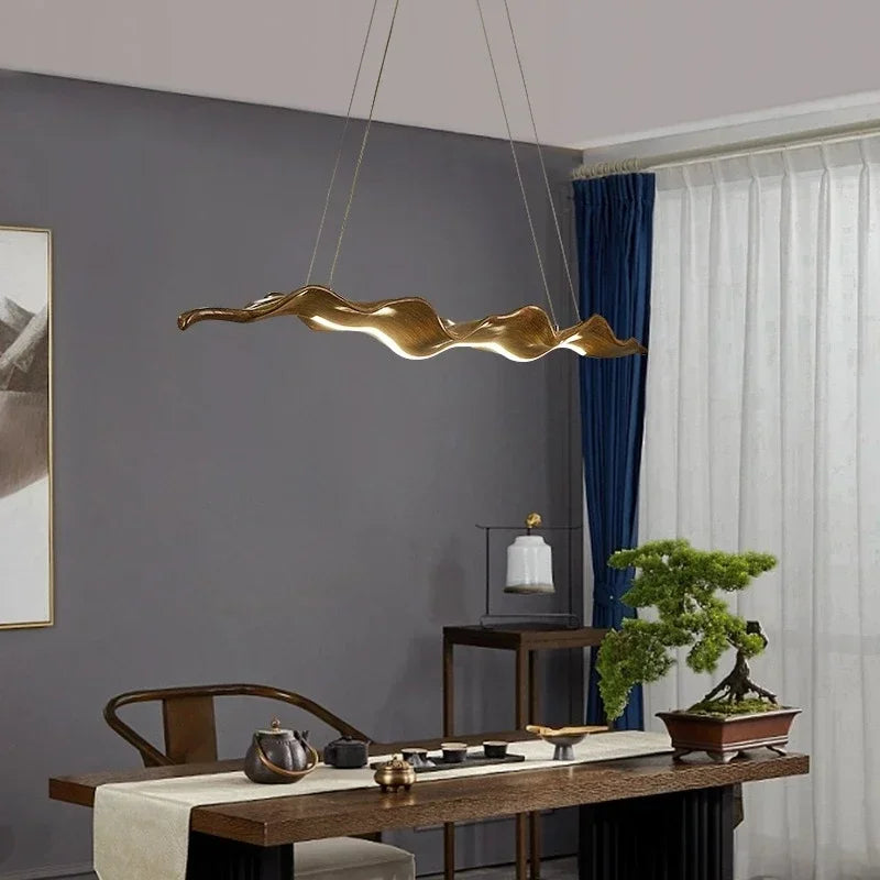 Axyaa Nordic Resin Wood Boat Pendant Light with LED - White Wabi Sabi Dining Room Fixture