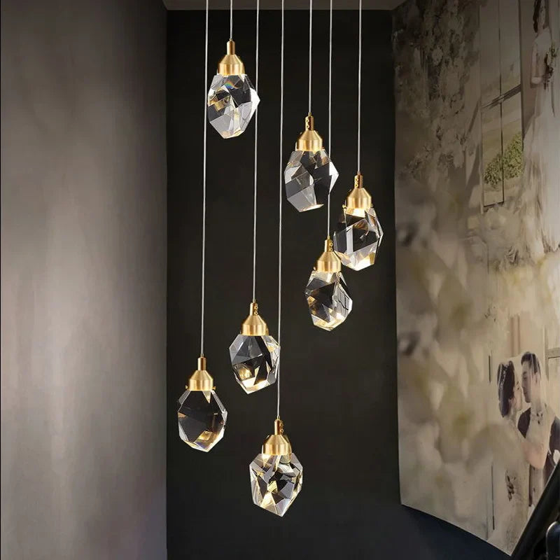 Axyaa Luxury Crystal Chandelier - LED Lighting for Large Staircase and Living Room Hall