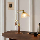 Axyaa French Retro Wooden Brass Floor Lamp with Glass Lampshade for Living Room