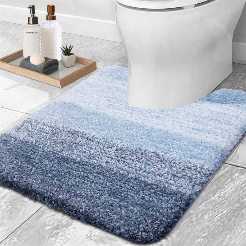 Axyaa Plush Microfiber U-Shaped Bathroom Mat Soft Absorbent Non-Slip Toilet Rugs