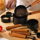 Axyaa Stainless Steel Measuring Cups & Spoons Set with Wooden Handle
