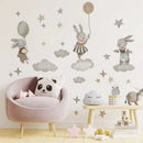 Axyaa Bunny Moon & Stars Wall Stickers: Nordic Boho Rabbit Hot Air Balloon Decals
