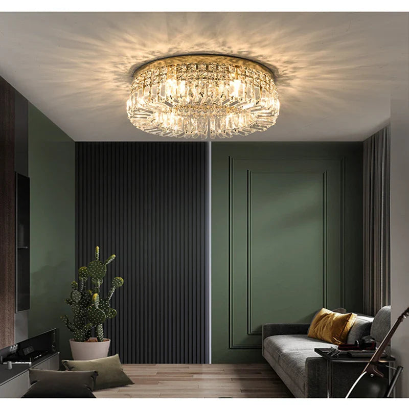 Axyaa Crystal LED Ceiling Lamp: Modern European Style Round Living Room Lighting