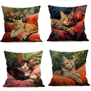 Axyaa Floral Cats Garden Pillow Cover for Sofa Bedroom Car with Cute Leafy Design