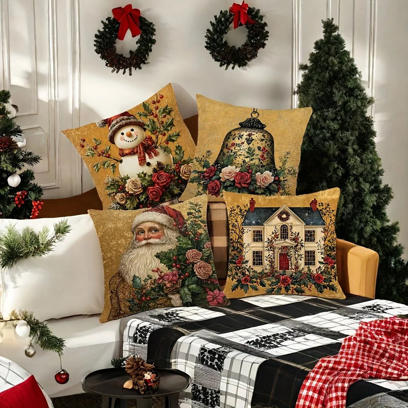 Axyaa Christmas Santa Snowman Pillowcase - Festive Sofa Cushion Cover