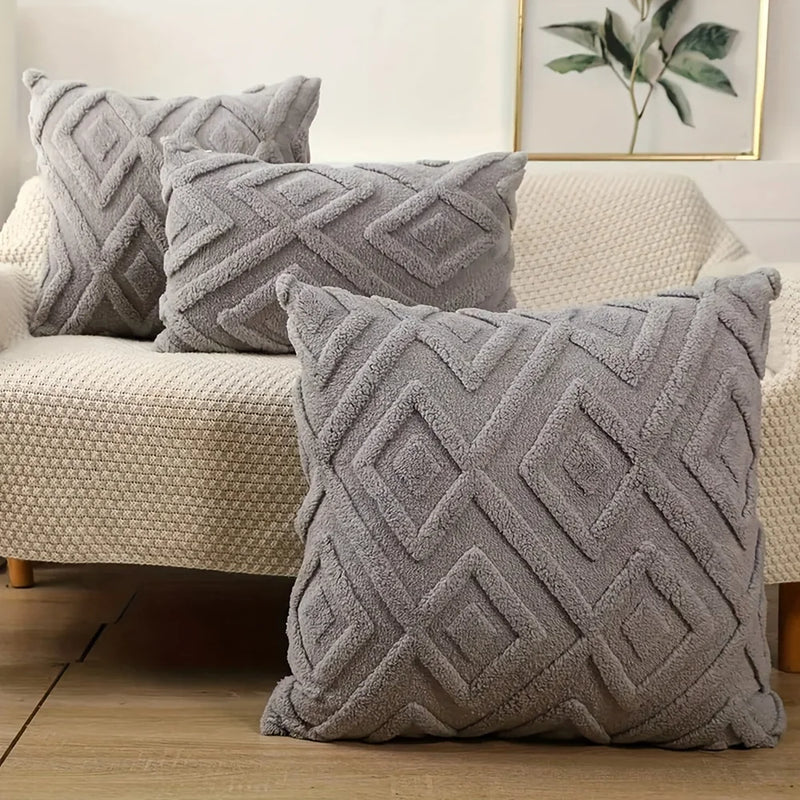 Axyaa Soft Faux Wool Throw Pillow Covers - 45x45 CM Solid Patterned Cushion Case
