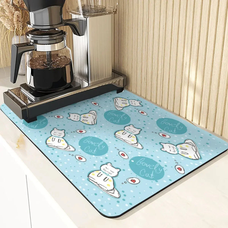 Axyaa Non-Slip Absorbent Kitchen Counter Mat - Cute Animal Design Mats