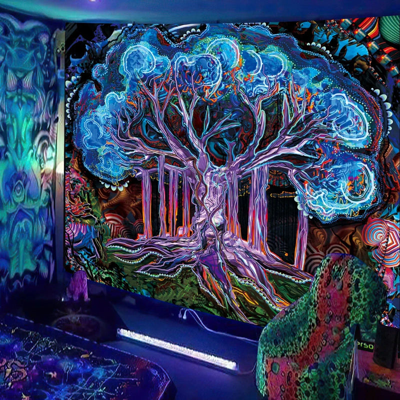 Axyaa UV Mushroom Fractal Tapestry - Psychedelic Wall Art for Bedroom, Dorm Room