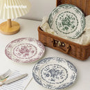 Axya Ceramic Dinner Plate with Hand-painted Rose Print - Vintage Western Steak Tableware