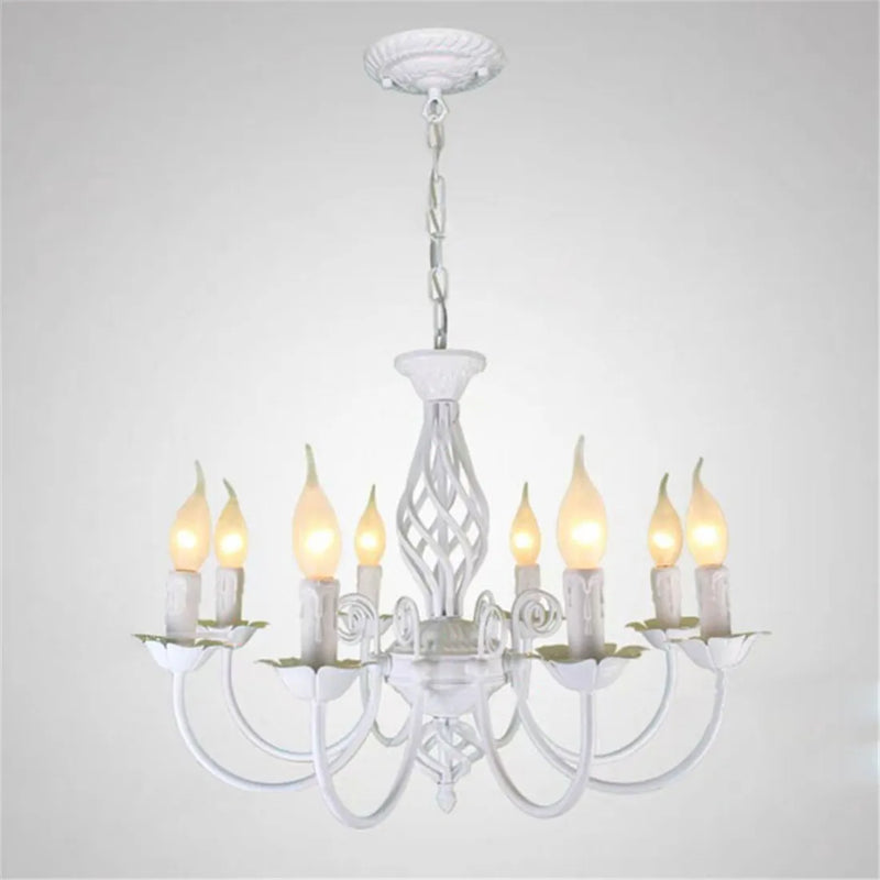Axyaa Modern 8-Light White Iron Chandelier with LED Bulbs, European Style Living Room Lamps