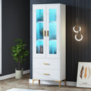 Axyaa LED Bookcase with Doors, Storage Drawers | Contemporary Shelf with Lighting