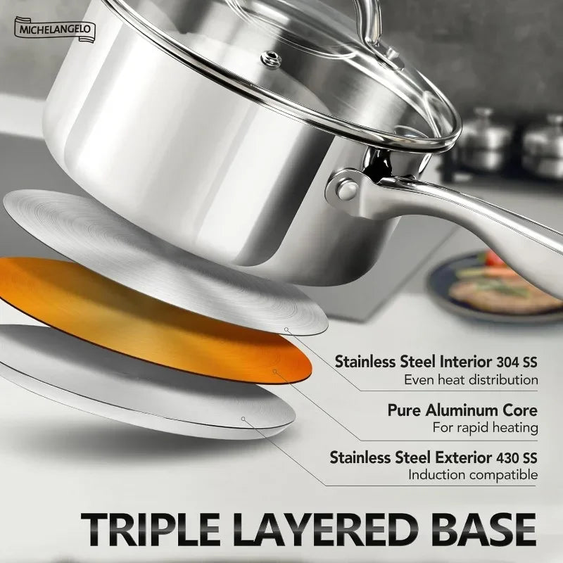 Axyaa Stainless Steel Soup Pot with Steamer Set - Stovetop Compatible