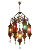 Axyaa Retro Bronze Iron Chandelier with Colorful Glass Lighting