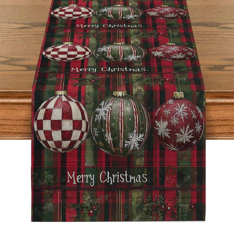 Axyaa Christmas Snowflake Checkered Table Runner for Dining and Party Decor