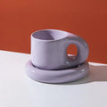 Axyaa Nordic Style Ceramic Chubby Mug Set with Oval Plate - 400ml