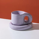 Axyaa Nordic Style Ceramic Chubby Mug Set with Oval Plate - 400ml