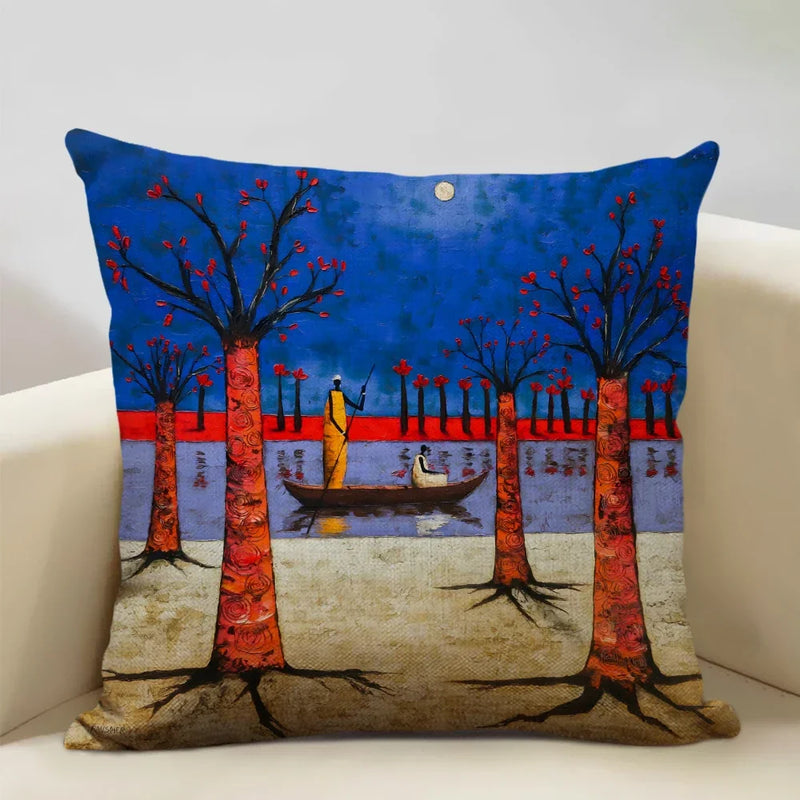 Axyaa African Oil Painting Art Pillow Case 45x45cm Linen Cushion Cover