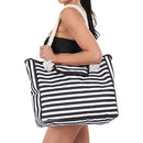 Axyaa Striped Canvas Beach Tote: Foldable, Lightweight, Water-Resistant Travel Bag