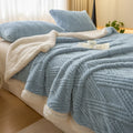 Axyaa Cozy Striped Coral Fleece Blanket for Sofa Bed, Autumn Winter Plush Throw