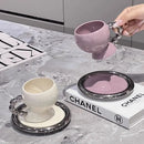 Axyaa Ceramic White Purple Latte Art Coffee Cup Set Couples Home Breakfast Mug