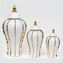 Axyaa Gold-Striped Ceramic Storage Jar with Lid