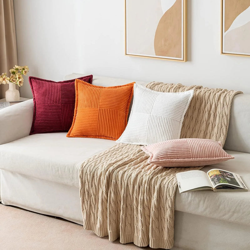 Luxury Cream White Corduroy Cushion Cover 45x45 - Axyaa Signature Collection