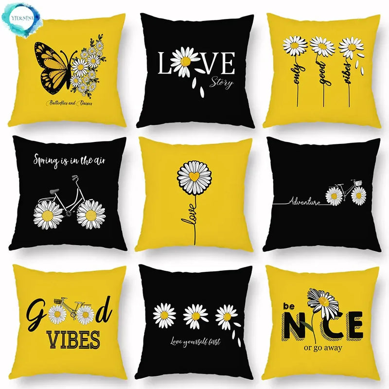 Axyaa Yellow Daisy Peach Skin Pillowcase