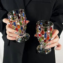Axyaa Hand-painted Glass Candy Jar with Woven Pattern Whiskey Glass