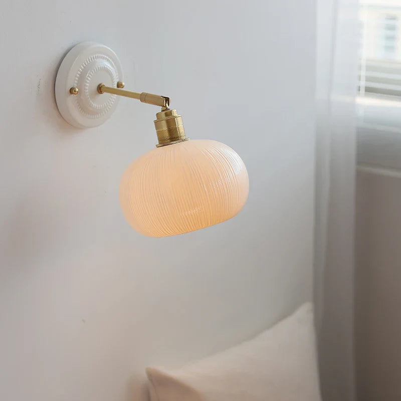 Axyaa White Ceramic LED Wall Sconce Mirror Light Copper Nordic Modern Bedside Lamp