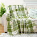 Axyaa Orange Plaid Cashmere Throw Blanket with Tassels