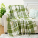 Axyaa Orange Plaid Cashmere Throw Blanket with Tassels