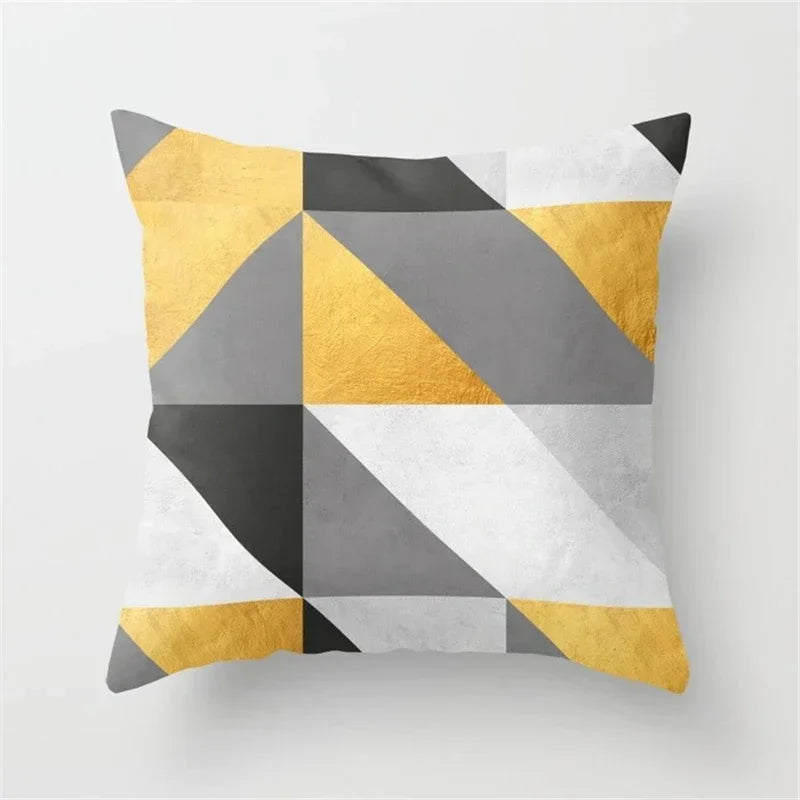 Nordic Pink Yellow Geometry Cushion Cover Abstract Art Pillowcase - Axyaa