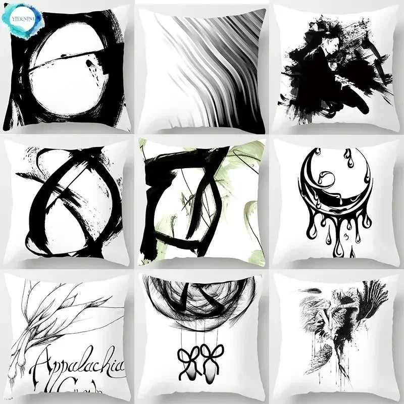 Axyaa Boho Style Ink Painting Pillow Sleeve for Home Decoration