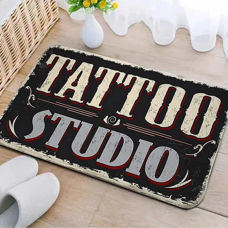 Axyaa Tattoo Shop Mat Indoor Welcome Door Mat Washable Non-Slip Absorbent Carpet