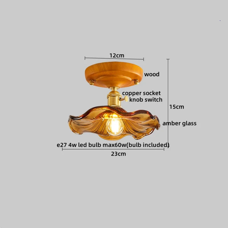 Axyaa Copper Wood LED Ceiling Lamp Modern Indoor Lighting Fixtures