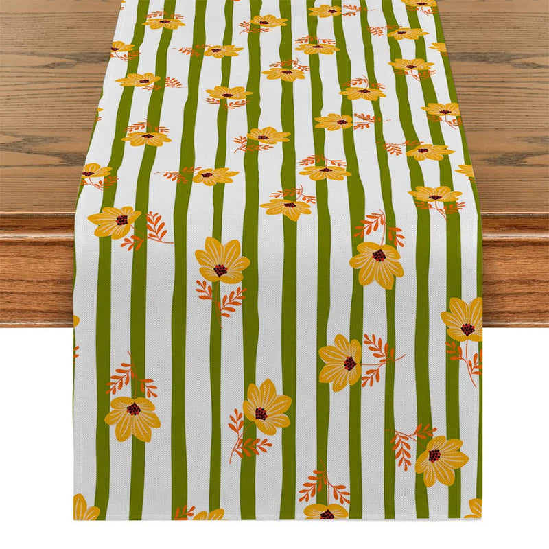 Axyaa Bamboo Lines Table Runner - Kitchen Dining Holiday Decor Flower Turtle Back