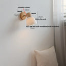 Axyaa White Ceramic LED Wall Lights with Pull Chain Switch on Modern Wood Base