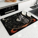 Axyaa Astrology Plants Sun Moon Drying Mat, Non-Slip Absorbent Table Placemat