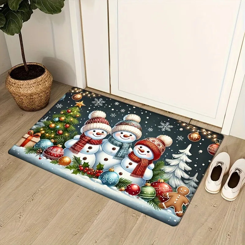 Axyaa Snowman Christmas Tree Welcome Mat — Non-Slip, Festive Design for Home & Kitchen