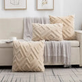 Axyaa Beige Faux Wool Rhombus Throw Pillow Covers Soft Plush Short Fleece Patterned Pillowcase
