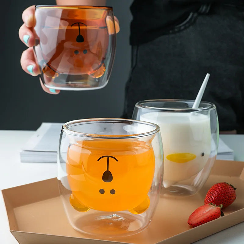 Axyaa Animal Design Double Wall Glass Mug - Perfect Gift