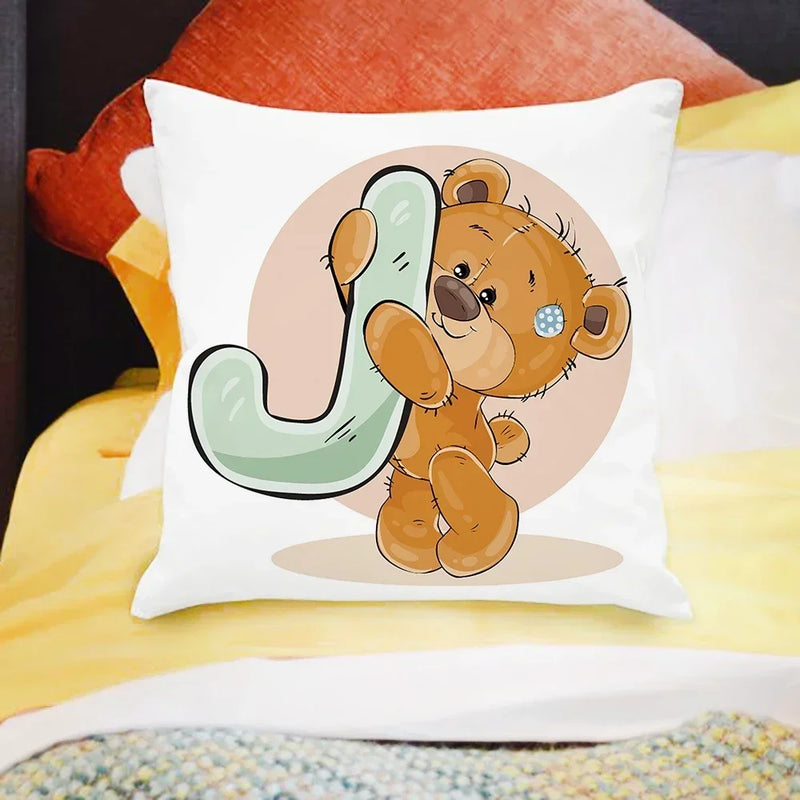 Axyaa Cartoon Bear Alphabet Print Cushion Cover - Children's Room Decor